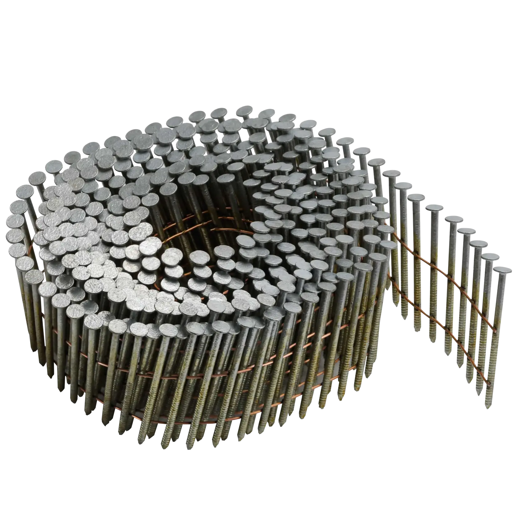 Profile of 15 degree coil siding nails.