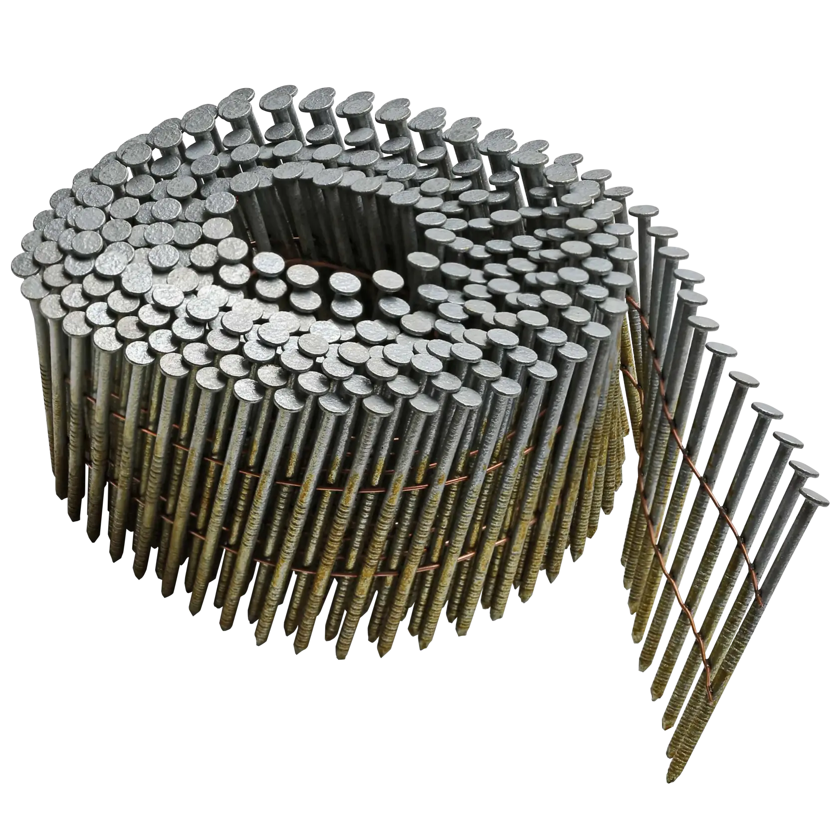 Profile of 15 degree coil siding nails.