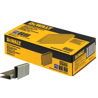 Profile of 15.5 gauge flooring staples with packaging.