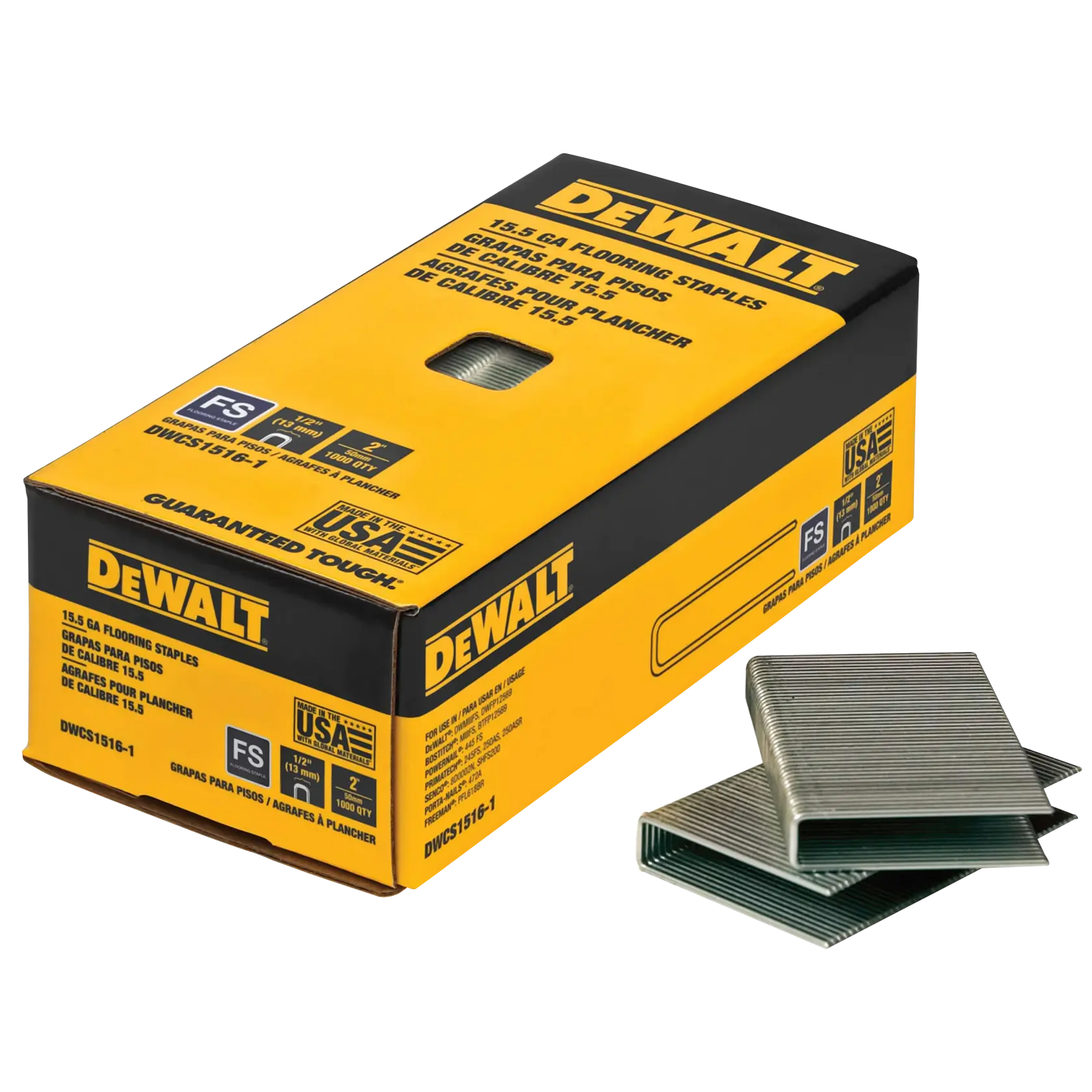 15.5 gauge flooring staples with packaging.