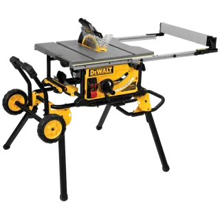 Overhead view of 10 inch Jobsite table saw  32 and half inch rip capacity and a rolling stand.