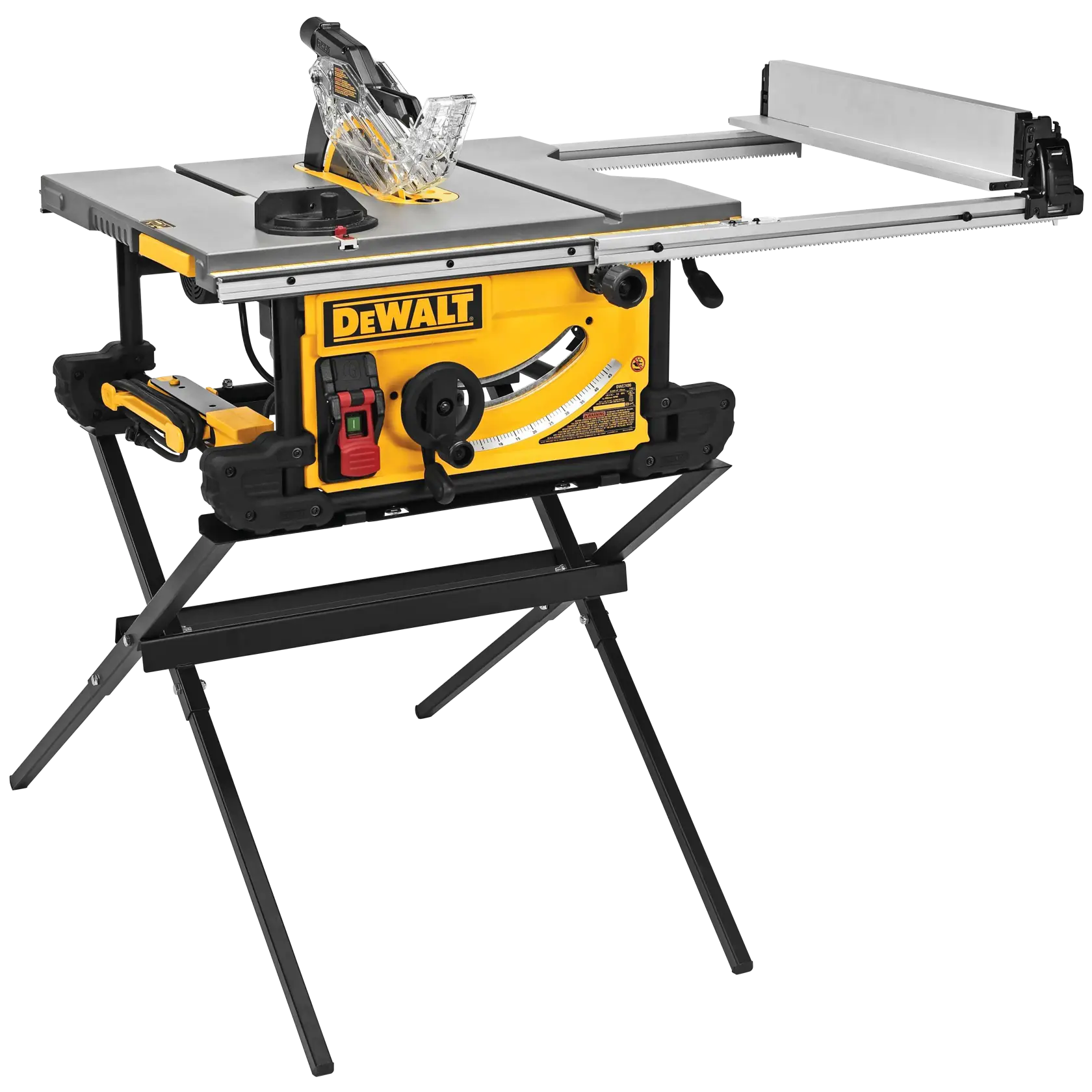 Profile of Table saw with scissor stand.