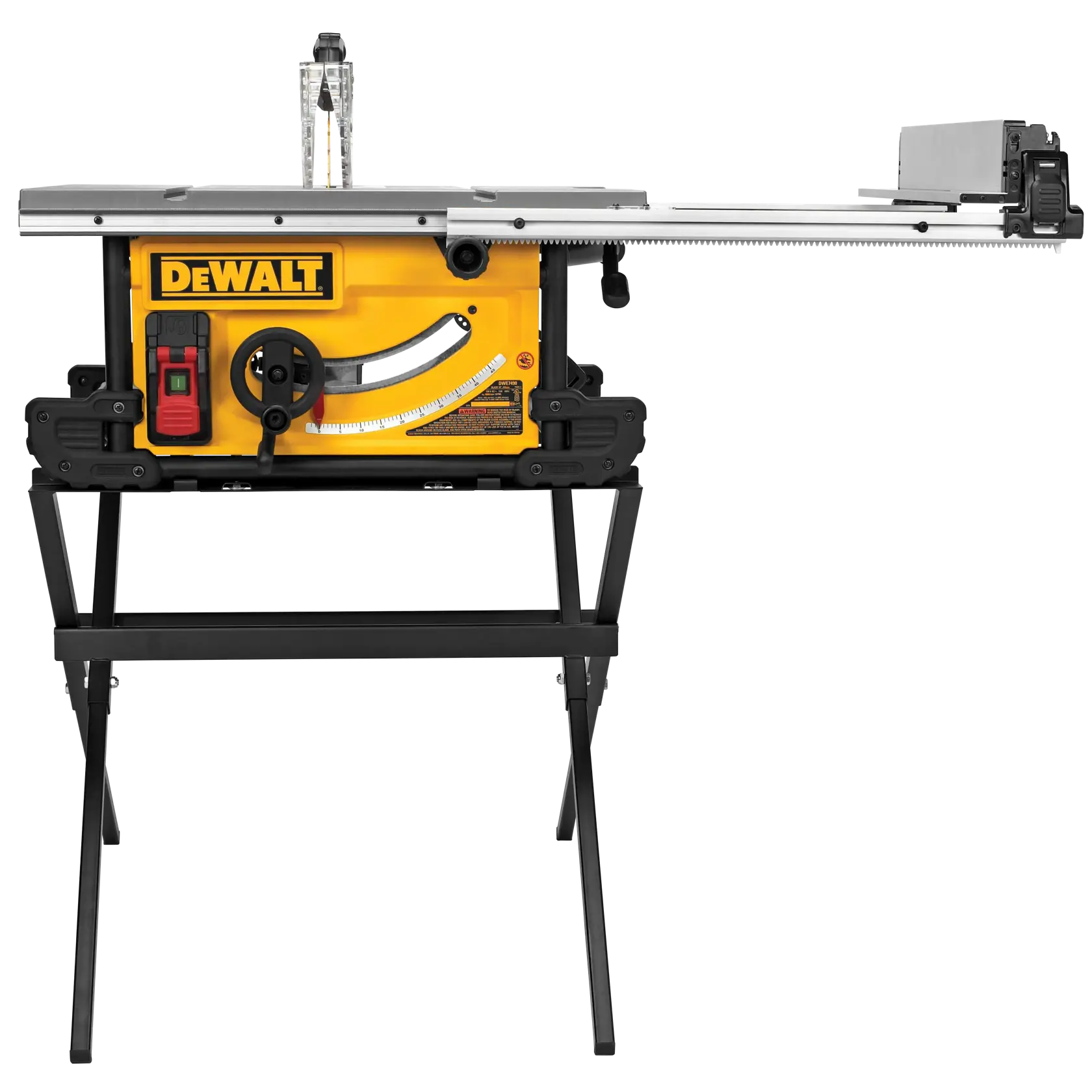 Profile of Table saw with scissor stand.