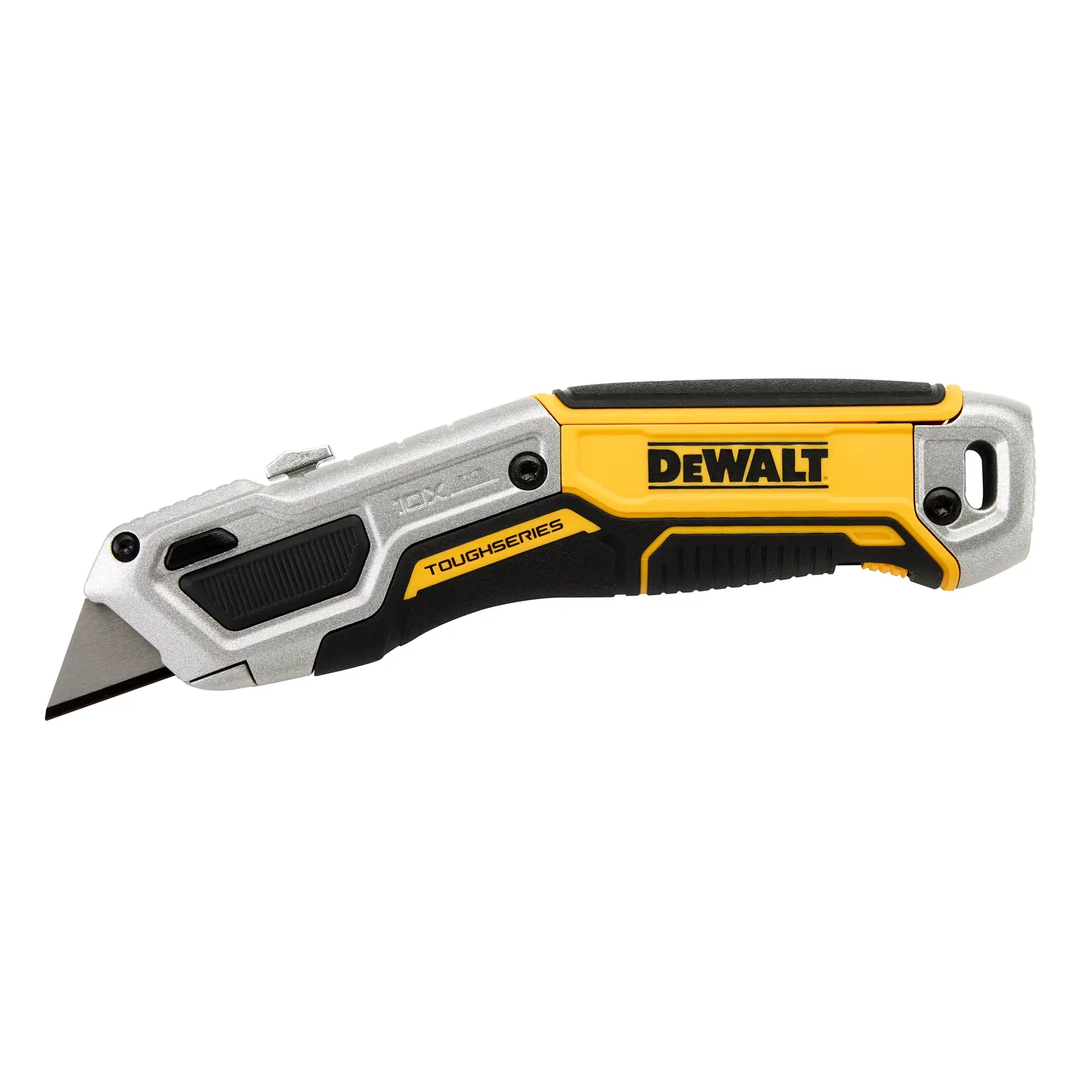 DEWALT® TOUGHSERIES™ DWHT10999 Non Folding Knife front side with blade extended on white at a profile view