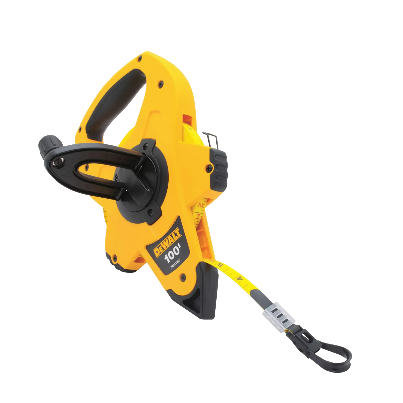 Profile of 100 feet Open Reel Fiberglass Long Tape with blade and gear mechanism pulled out.