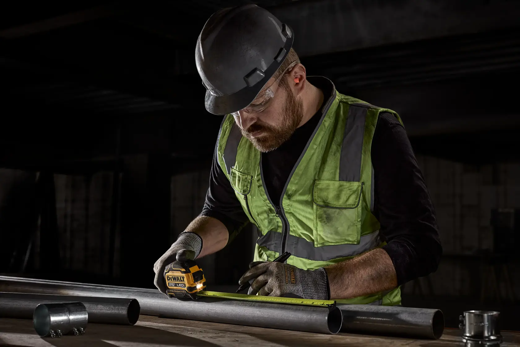 END USER USING LED TAPE WITH LIGHT ON TO MEASURE CONDUIT 