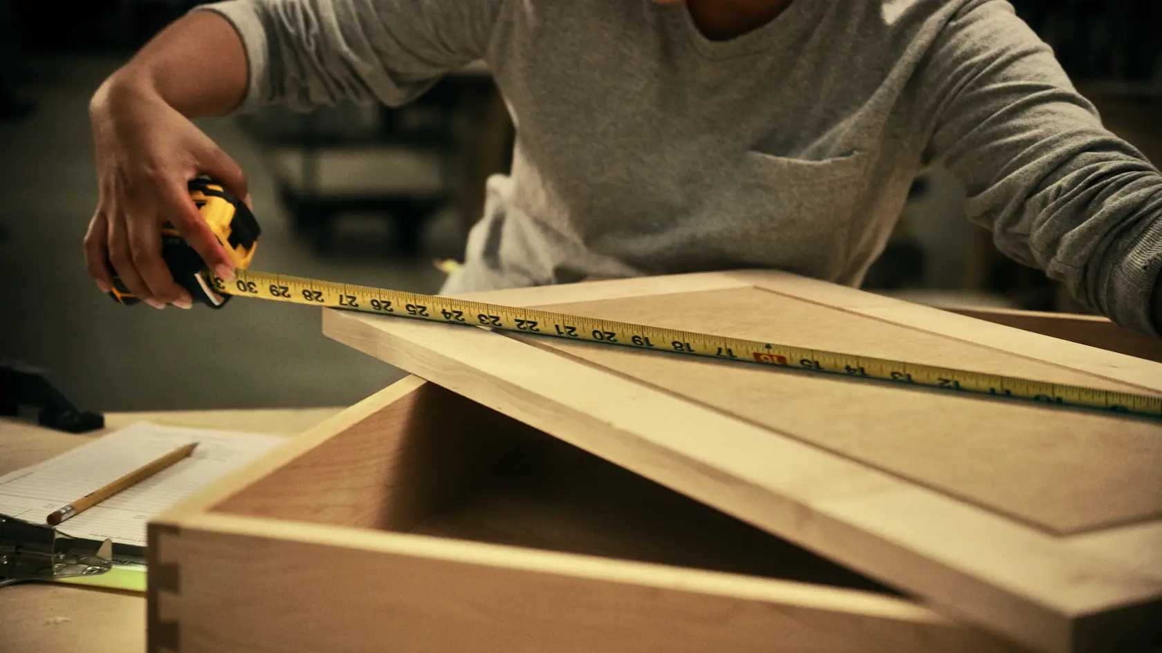 DEWALT LED lighted tape measure measuring cabinet