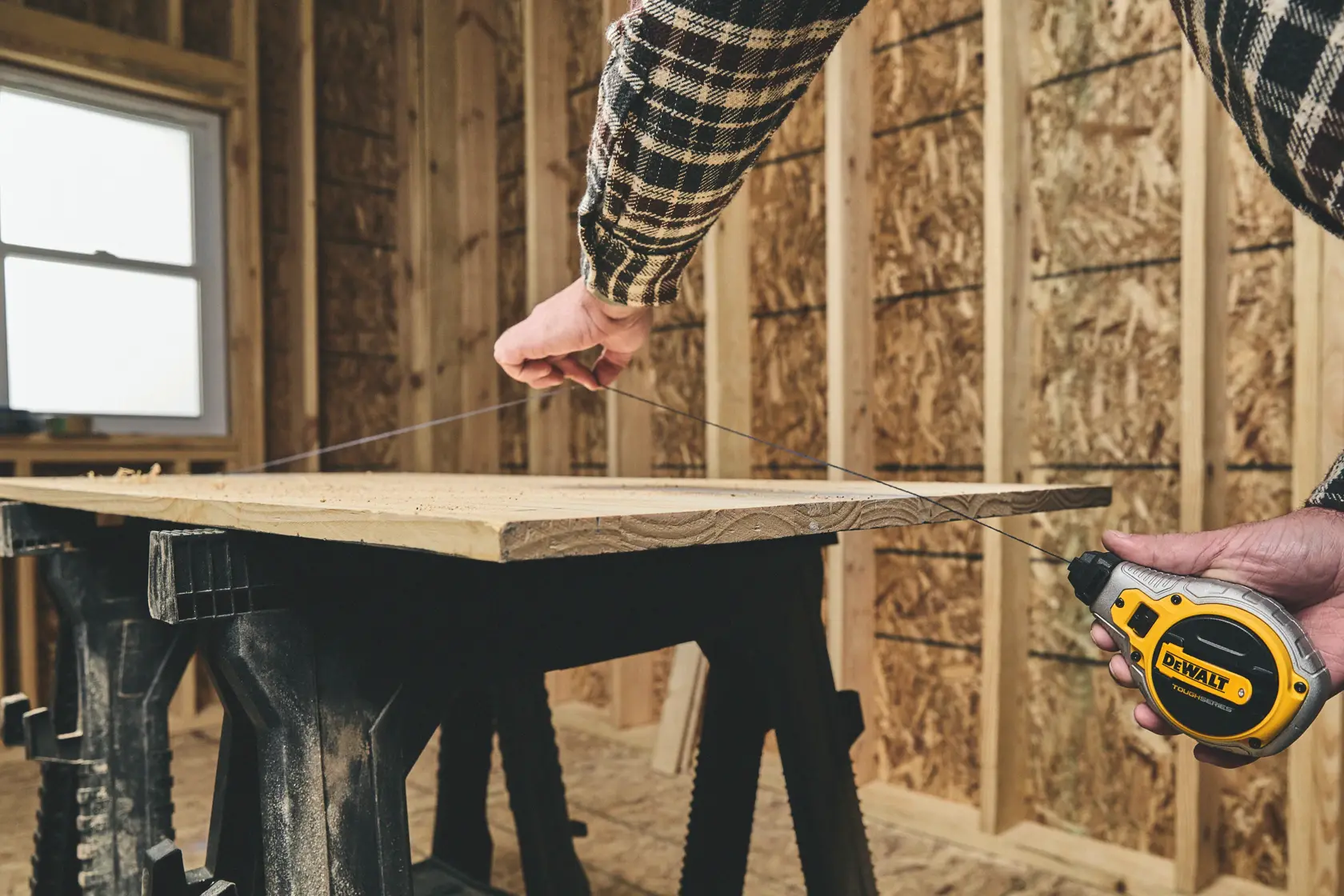 Snapping a line on the DEWALT TOUGHSERIES™ Chalk Reel