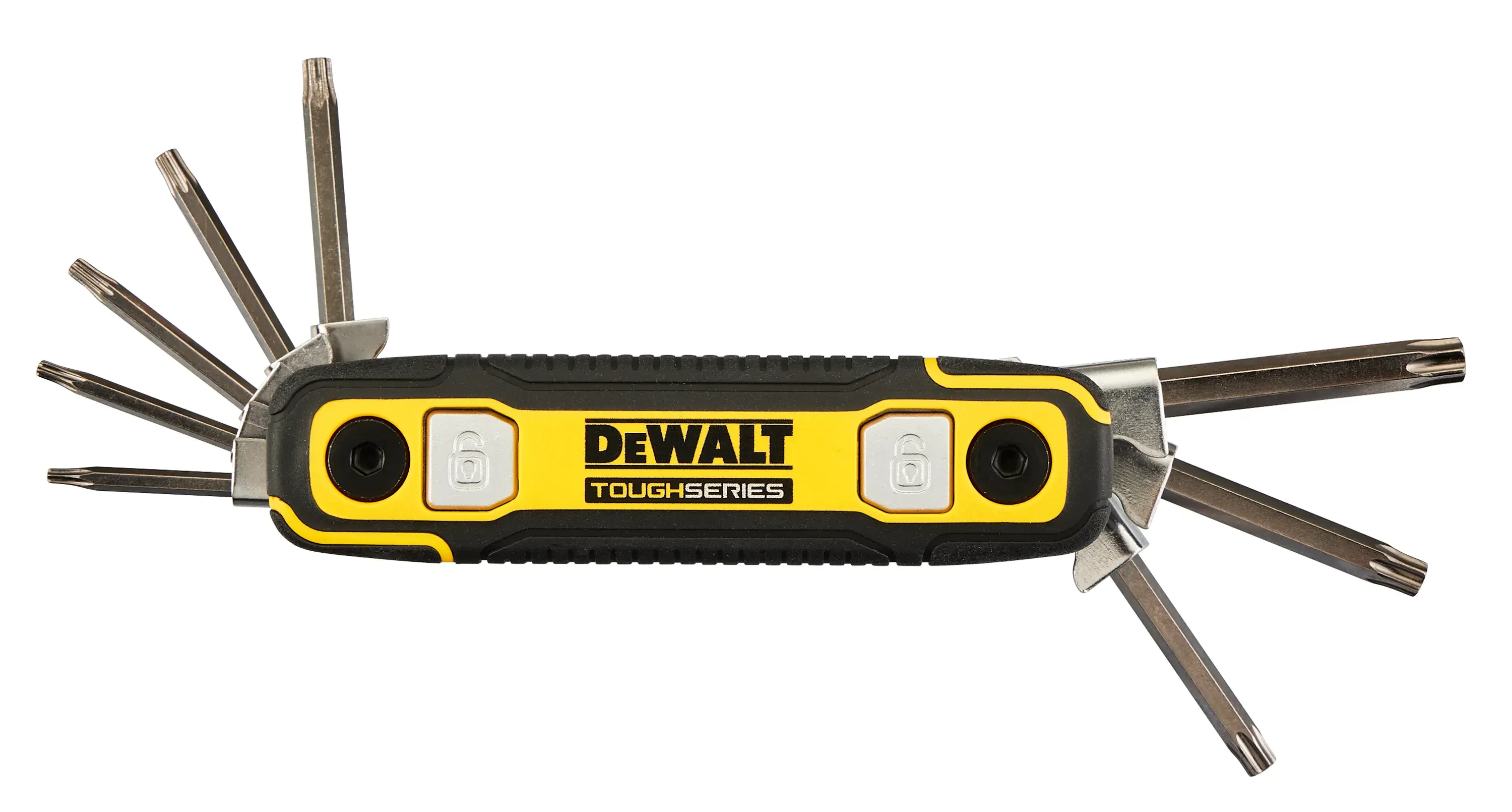 DEWALT® TOUGHSERIES™ DWHT70268 TORX folding hex key on white at a profile view