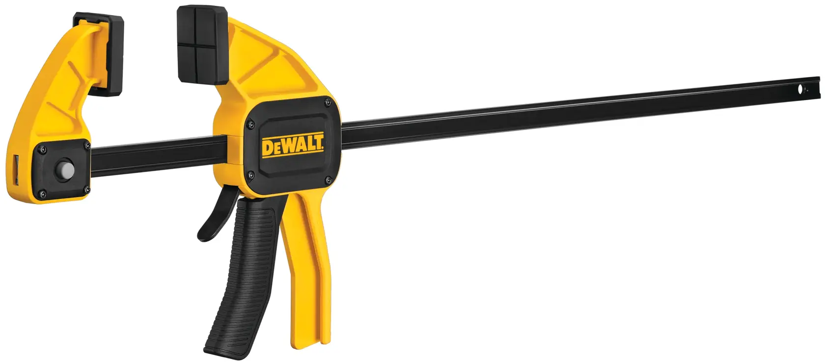 24 inch Large Trigger Clamp being used on a wooden structure by a person.