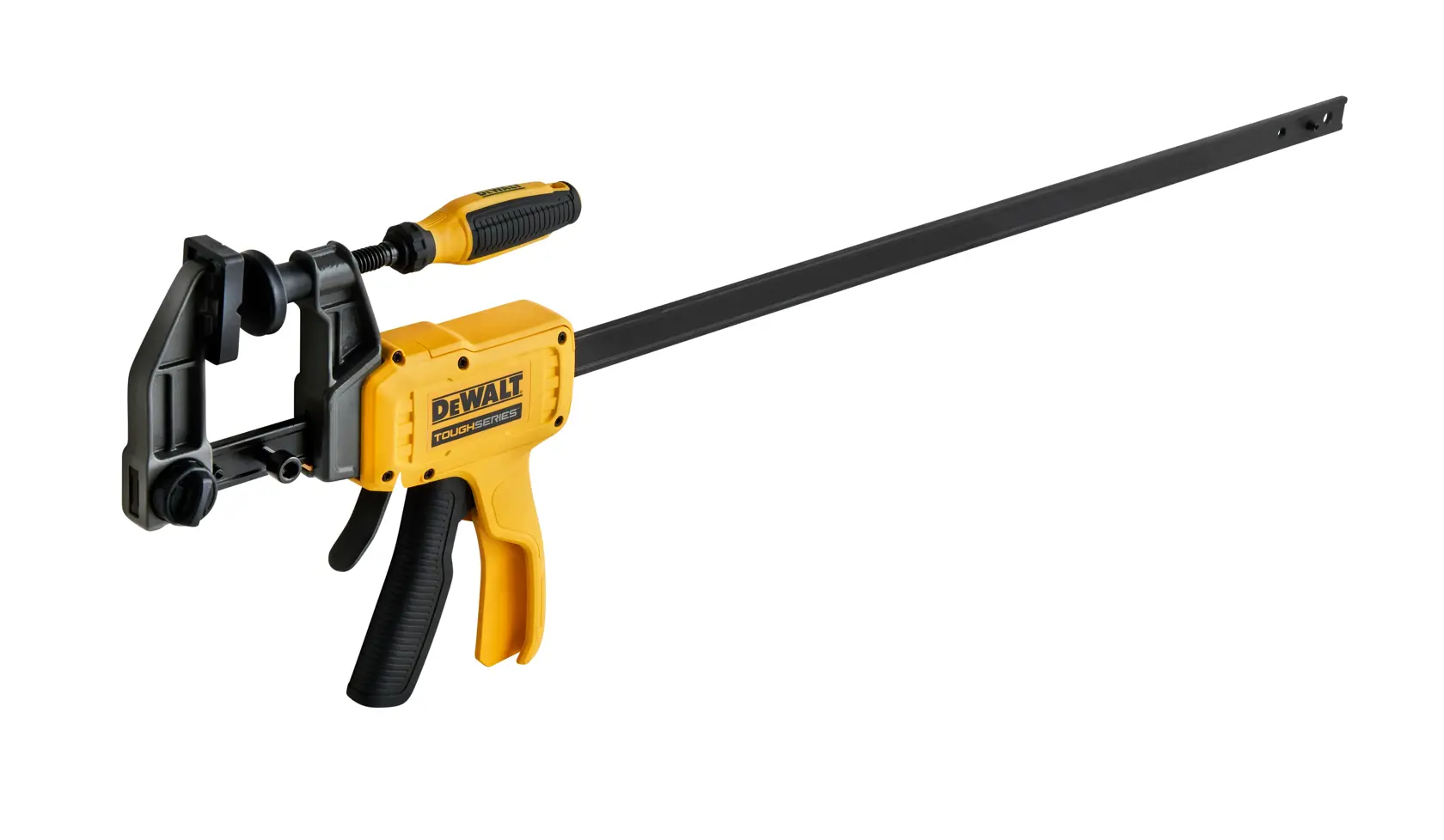 Profile view of Dewalt 24 inch hybrid clamp on white at a 3/4 view from the left