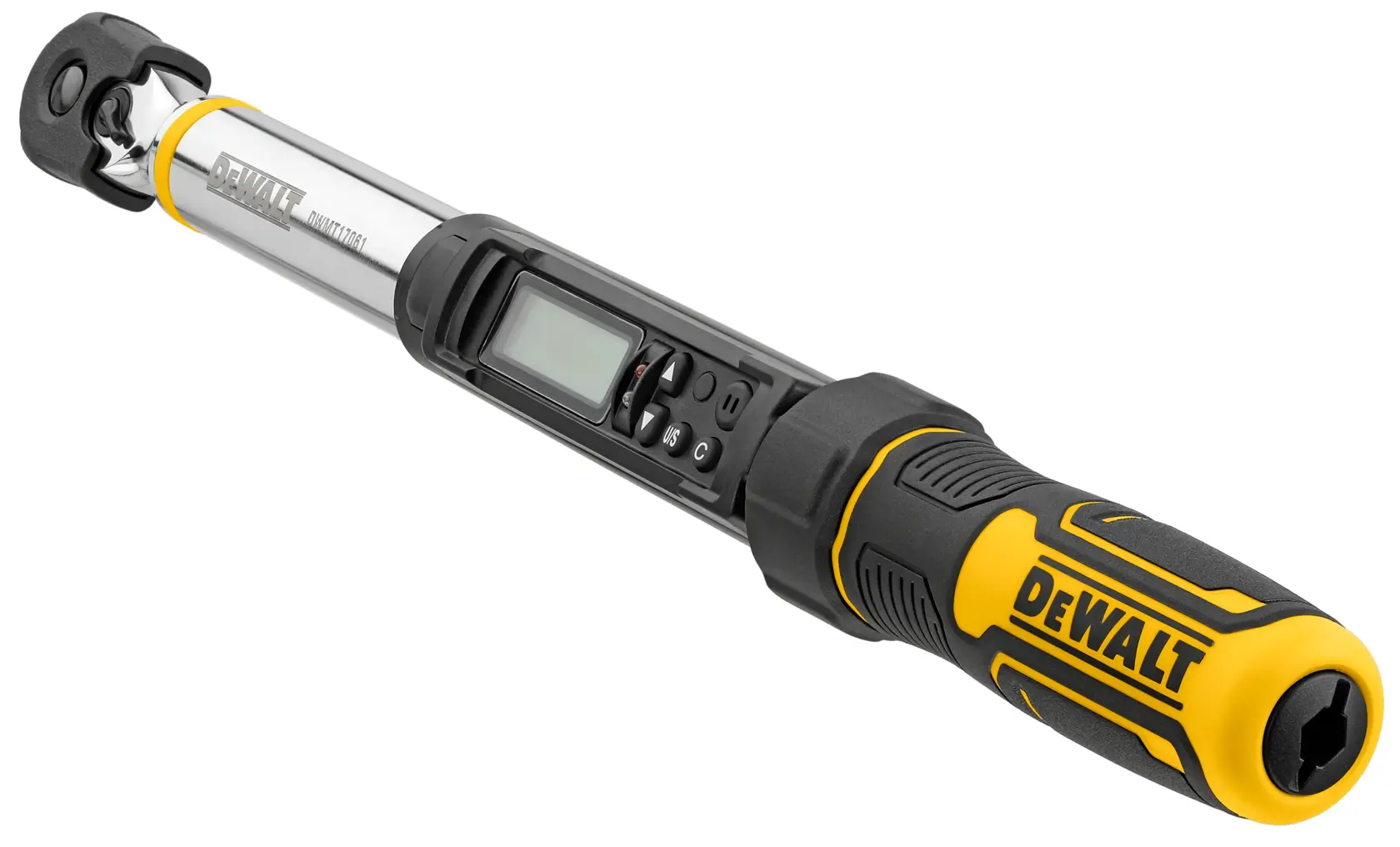 Digital Torque Wrench on white background angled to show handle