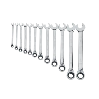 Profile of DEWALT 12 piece ratcheting metric wrench set.