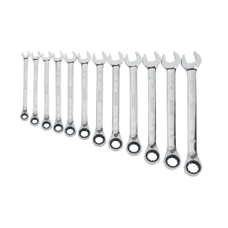 Profile of DEWALT 12 piece reversible ratcheting wrench set.