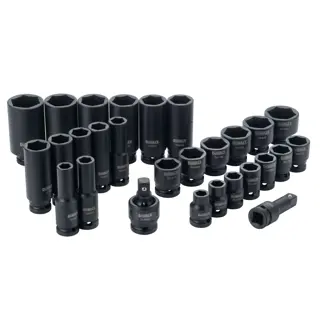 Profile of 6 point DEWALT 28 piece half inch drive standard and deep impact socket set
