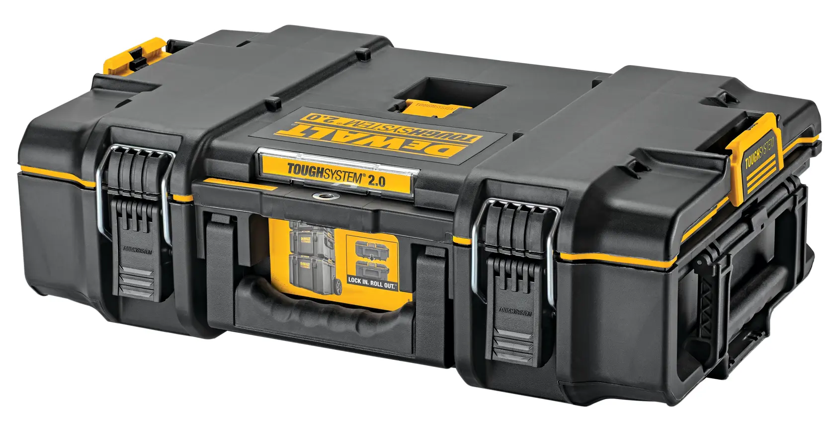 Profile of DEWALT 53 piece mechanics tool set with tough system 2.0 toolbox.