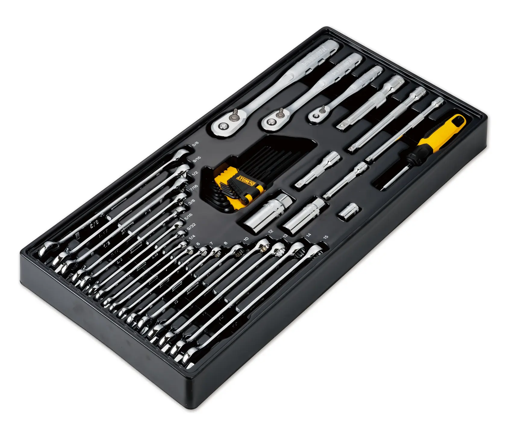 341 piece DEWALT mechanics tools set in a removable tray.