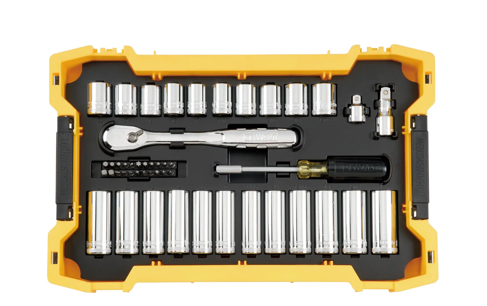 DEWALT® 85-pc. 3/8-in. and 1/2-in. Mechanic Tool Set with ToughSystem® 2.0 Tray and Lid
