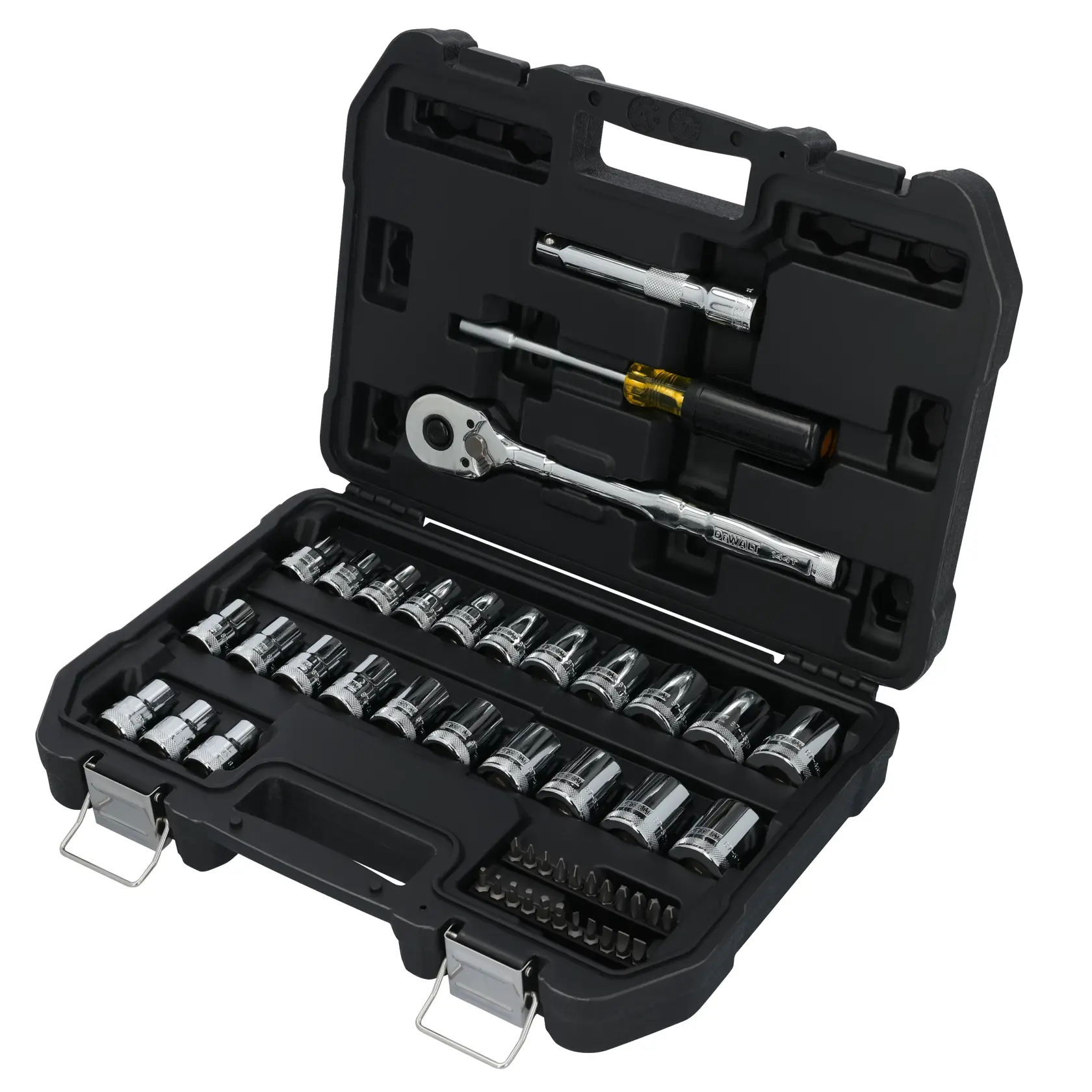 DEWALT® TOUGHSERIES™ DWMT45405 Mechanics Set in black case on white at a 3/4 view from the right 