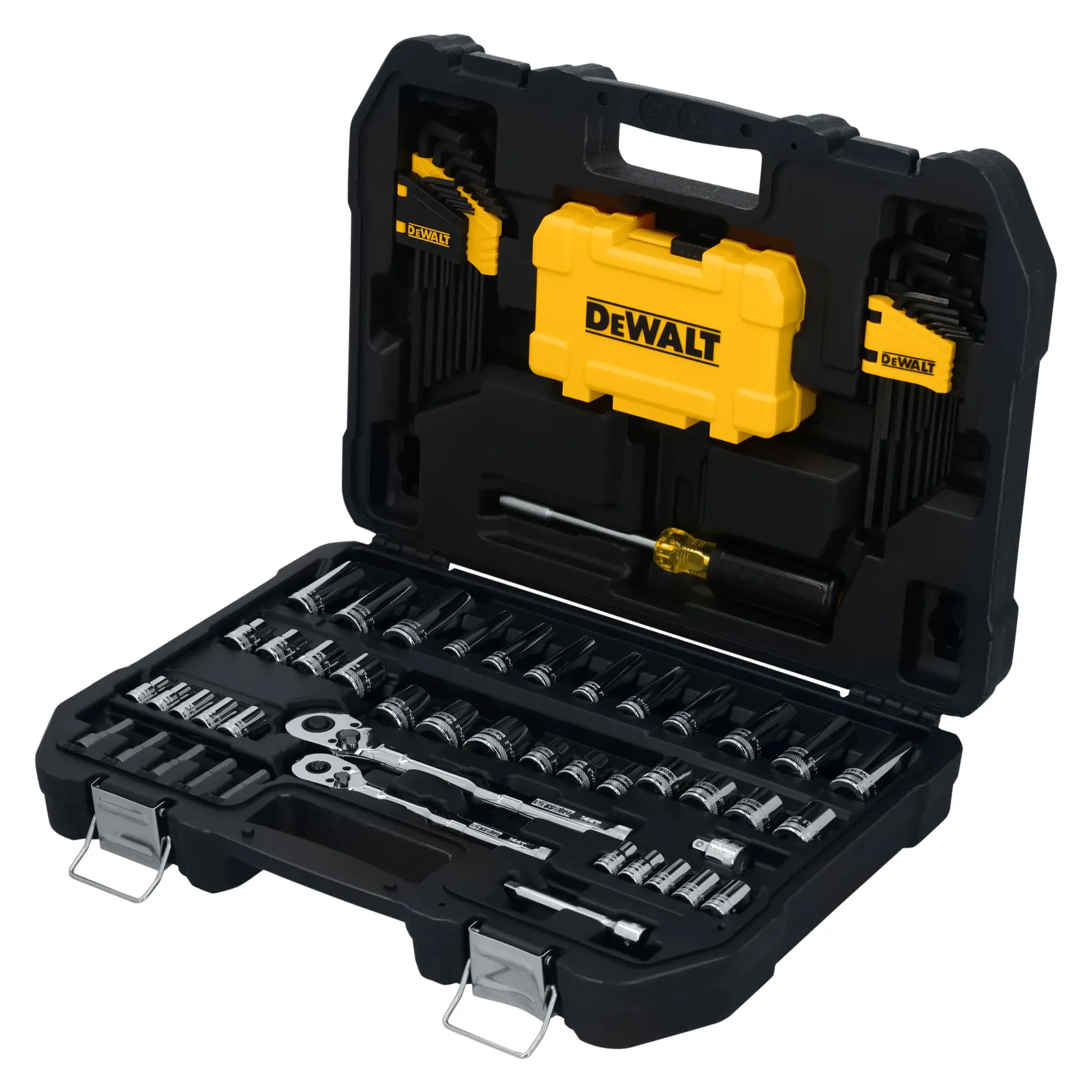 DEWALT® TOUGHSERIES™ DWMT45410 Mechanics Set in black case on white at a 3/4 view from the right 