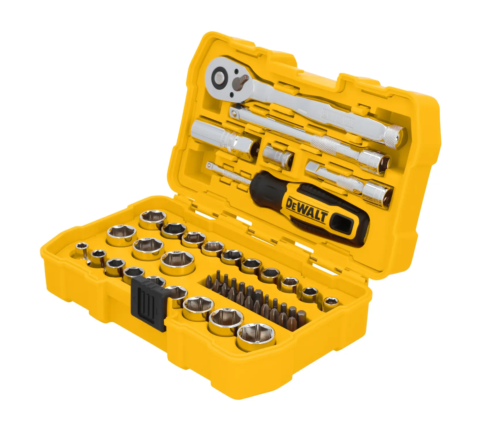 Mechanics Set in opened case on white at a 3/4 view from the right 