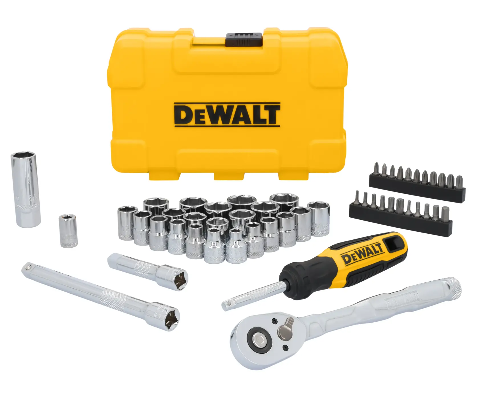 Mechanics Set pieces laid out on white at a profile view