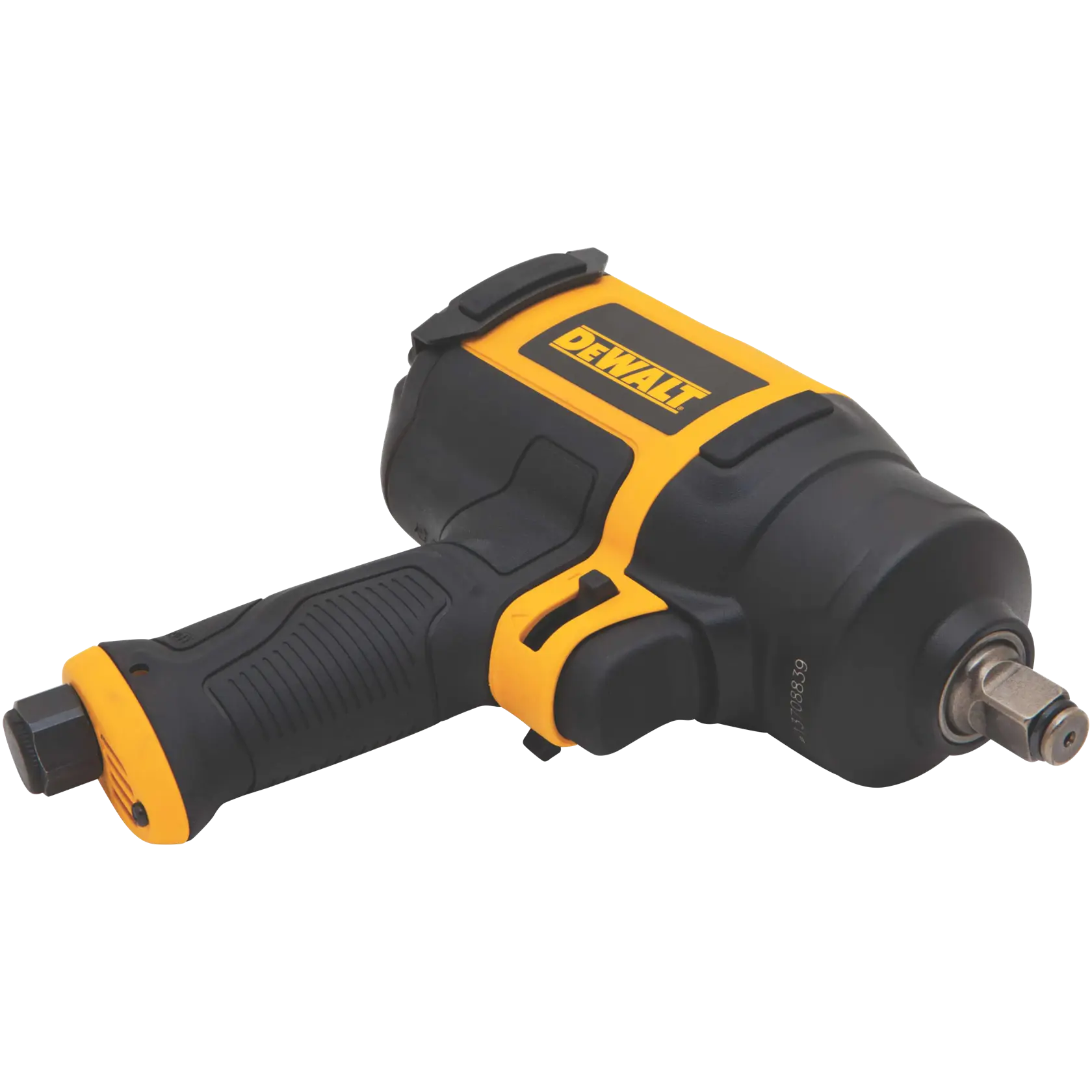 Side view of DEWALT half inch heavy duty drive impact wrench.
