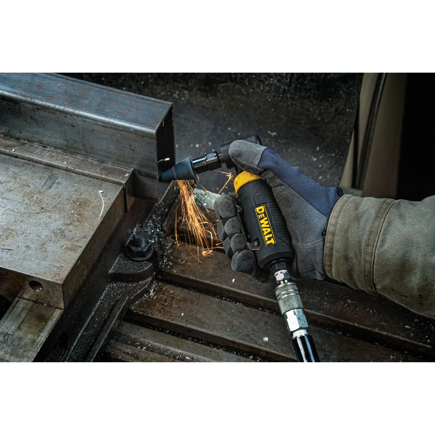 DEWALT angle die grinder being used by a person.
