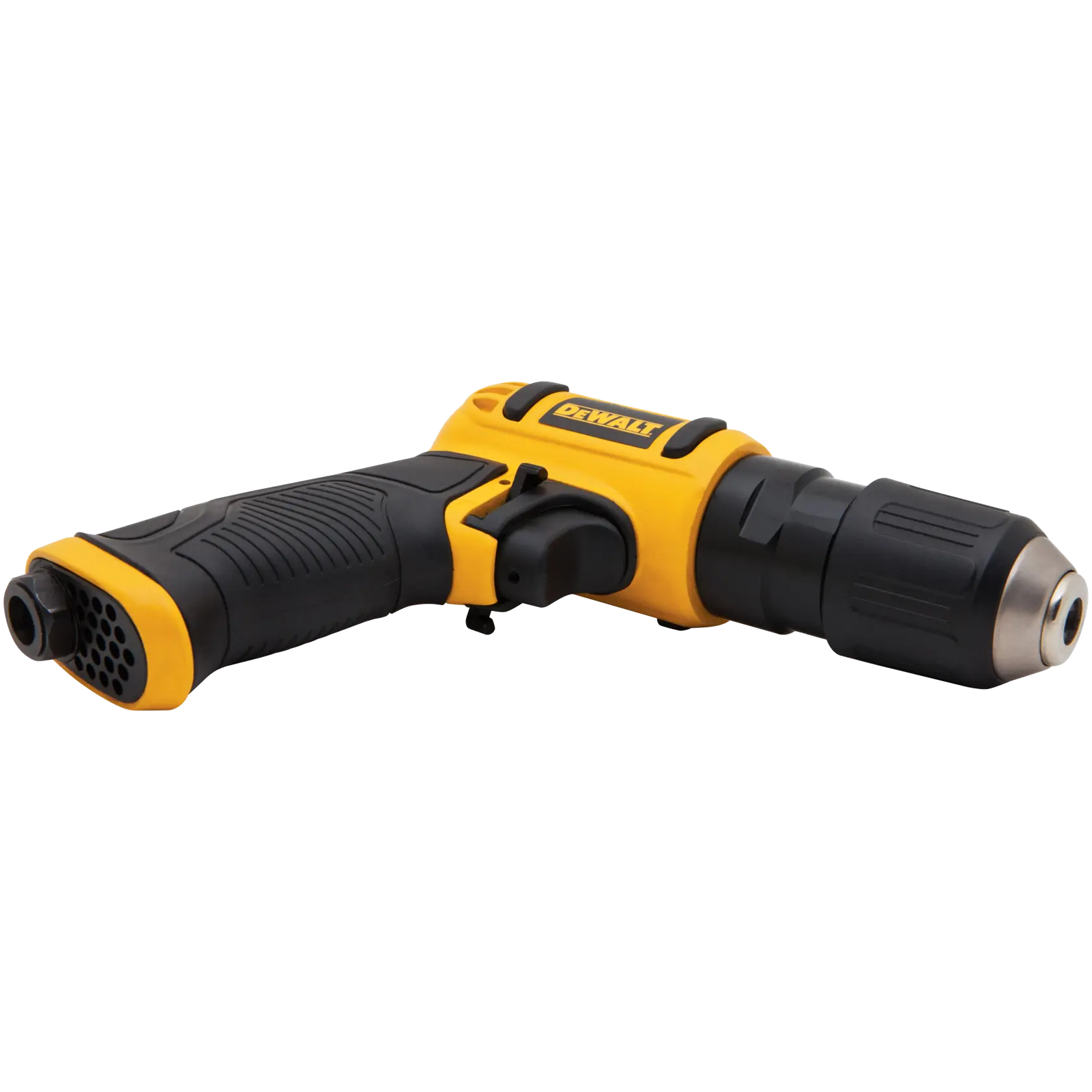 A DEWALT branded pneumatic drill tool, model DWMT70786L, featuring a black and yellow ergonomic grip and trigger.