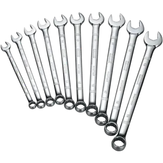 Profile of DEWALT 10 piece combination metric wrench set.