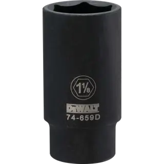 Impact socket 1 and 1 eighth in socket half in drive 6 point Cr 440 steel black oxide.