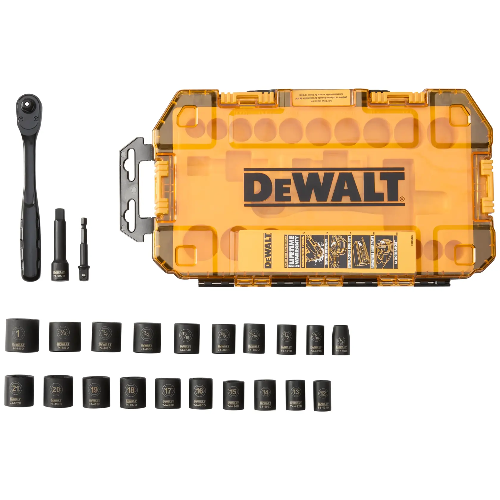 DEWALT® 3/8-in. 6 pt. Impact Socket Set, Metric and Imperial - 23-pc.