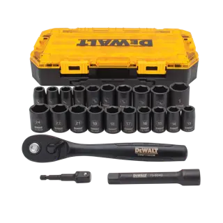 DEWALT® 1/2-in. (13mm) Drive Standard (SAE) & Metric Impact Socket Set (23-Piece)