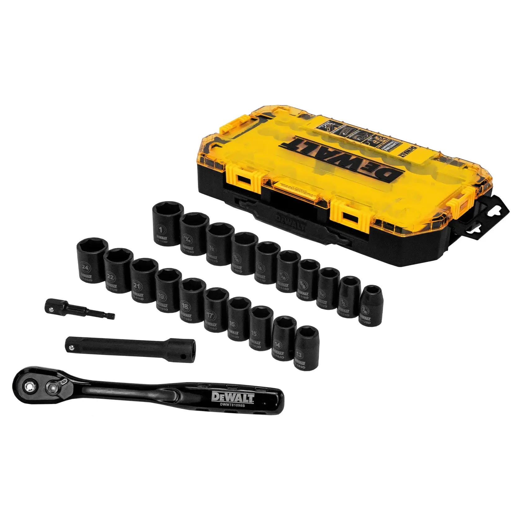 DEWALT® 1/2-in. (13mm) Drive Standard (SAE) & Metric Impact Socket Set (23-Piece)