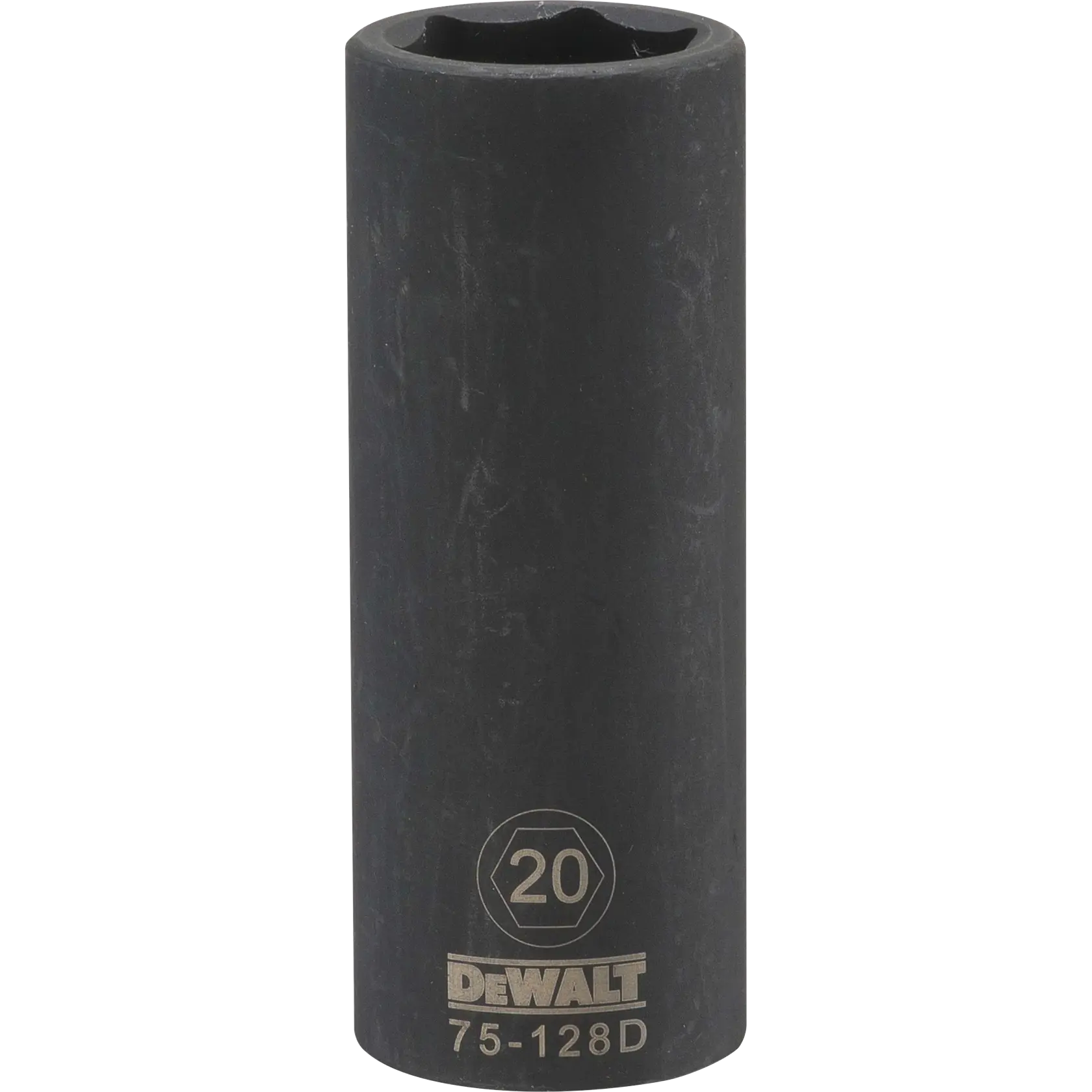 Deep impact socket 20 millimeter socket half in drive 6 point steel black oxide.