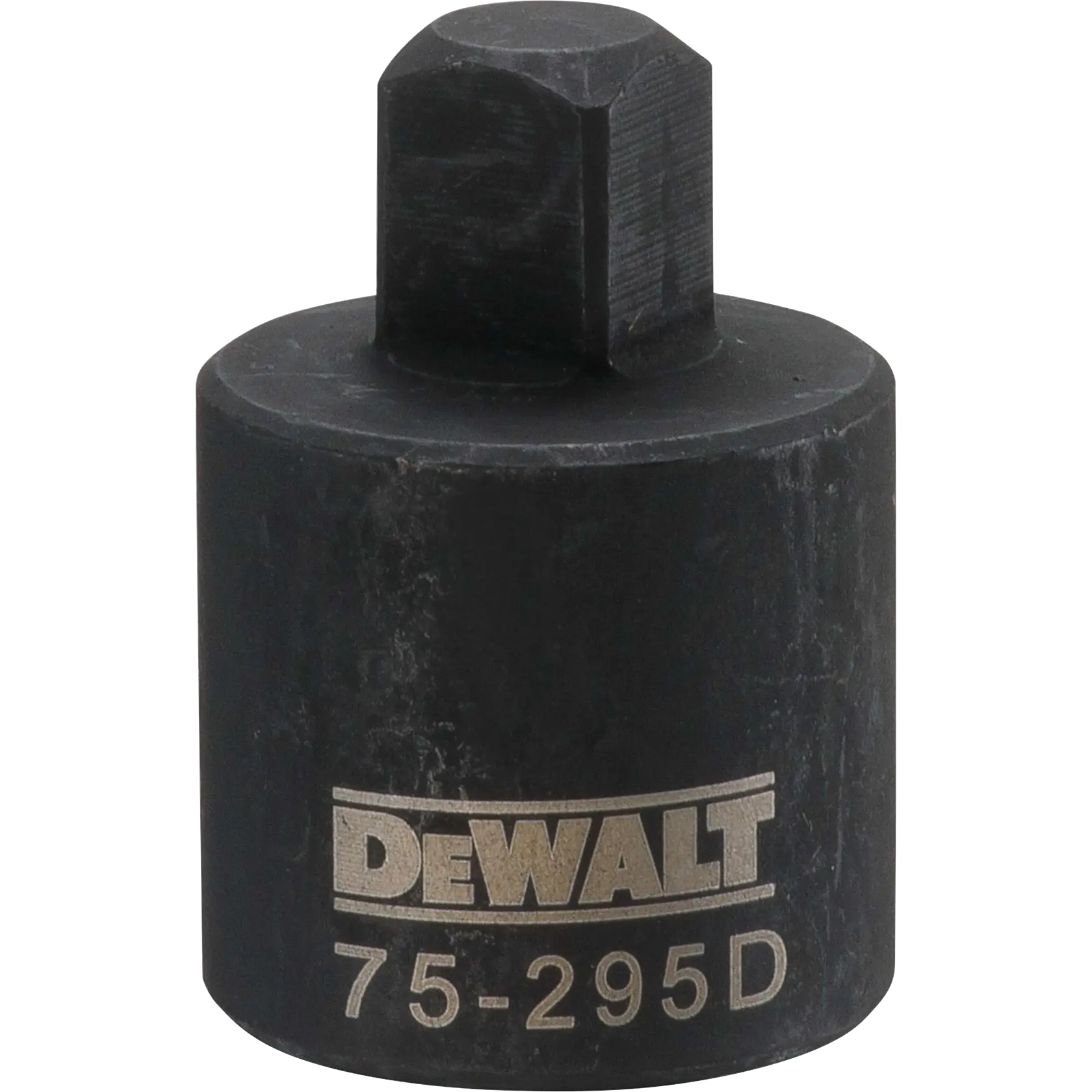 A DEWALT branded black impact socket adapter with the model number 75-295D engraved on it.