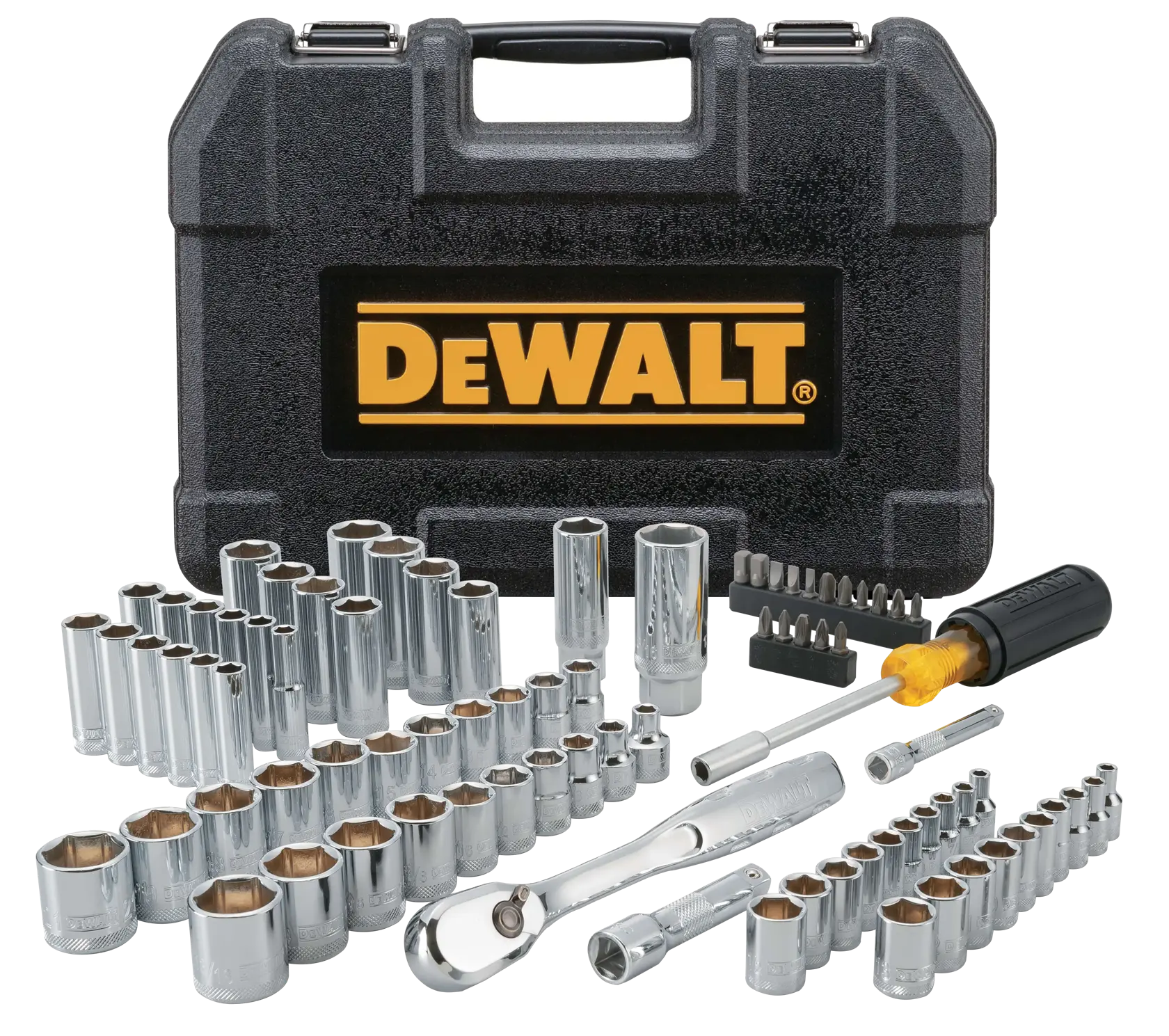 Profile of 84 piece mechanics tool set.