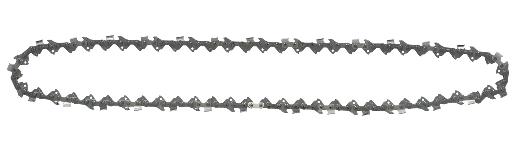 A single DEWALT chainsaw chain laid out in an oval shape on a white background.