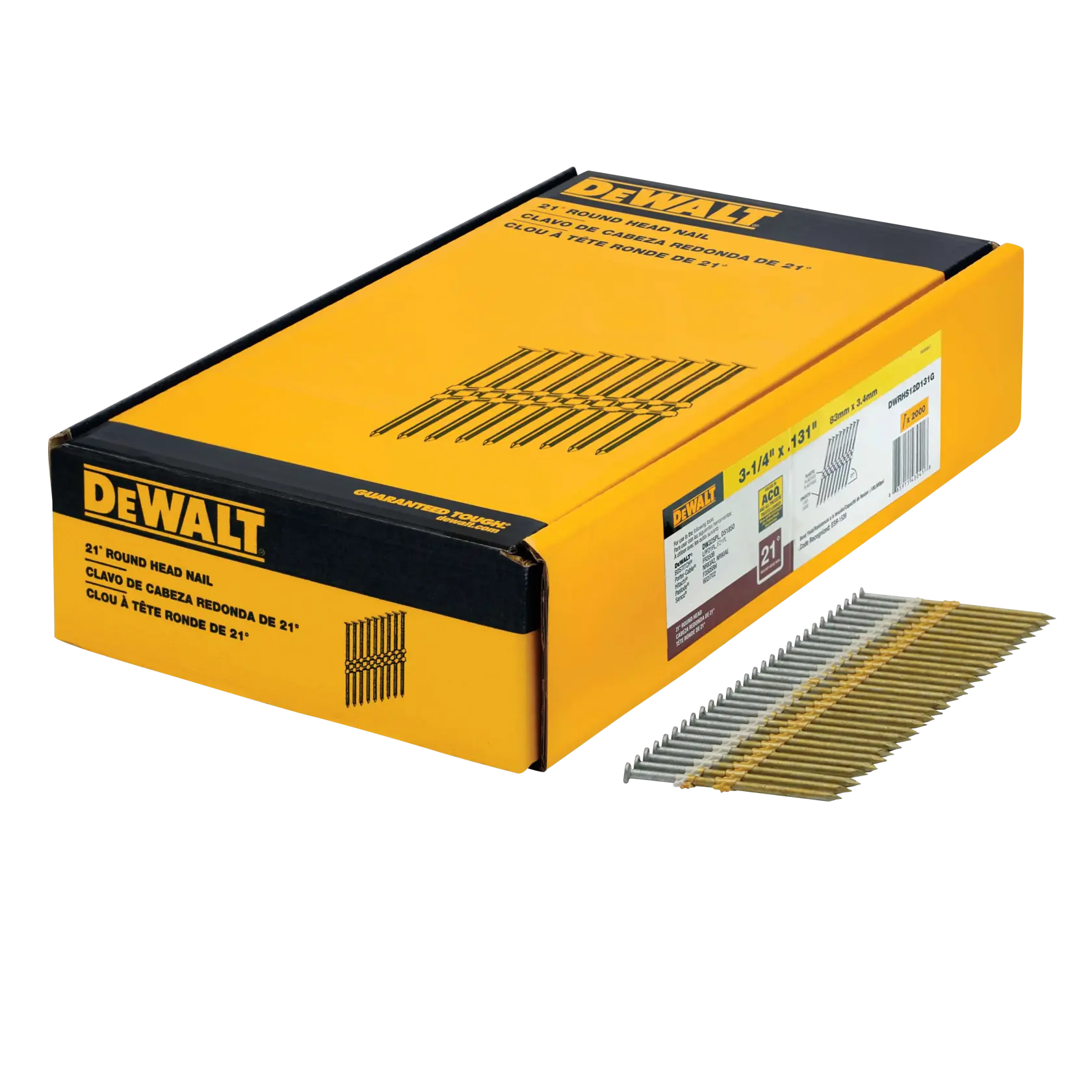 DEWALT® 3-1/4-in. x .131-in. 21-Degree Smooth Galvanized Round Head Nails (2000-Pack)