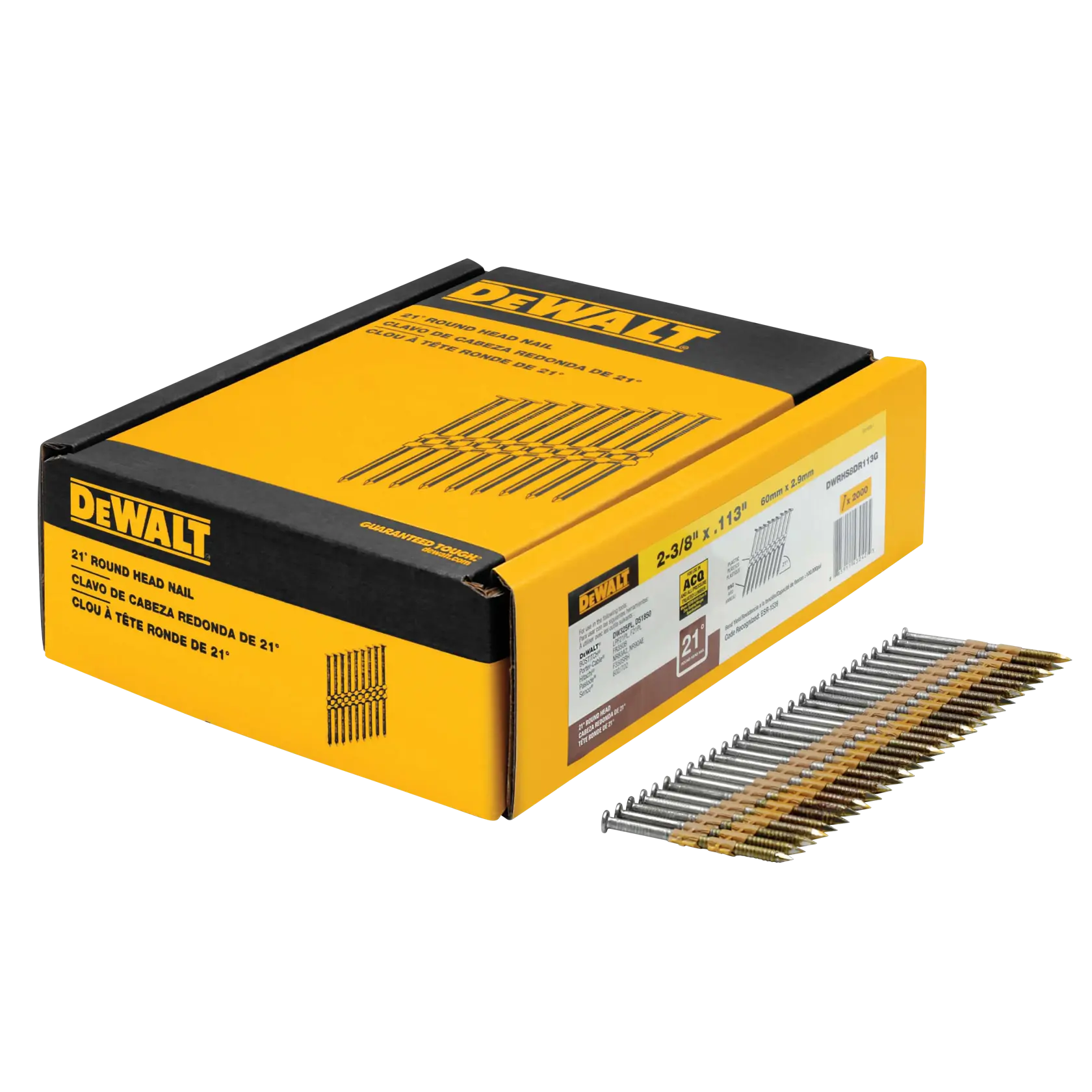 DEWALT® 2-3/8-in. x .113-in. 21-Degree Ring Galvanized Round Head Nails (2000-Pack)