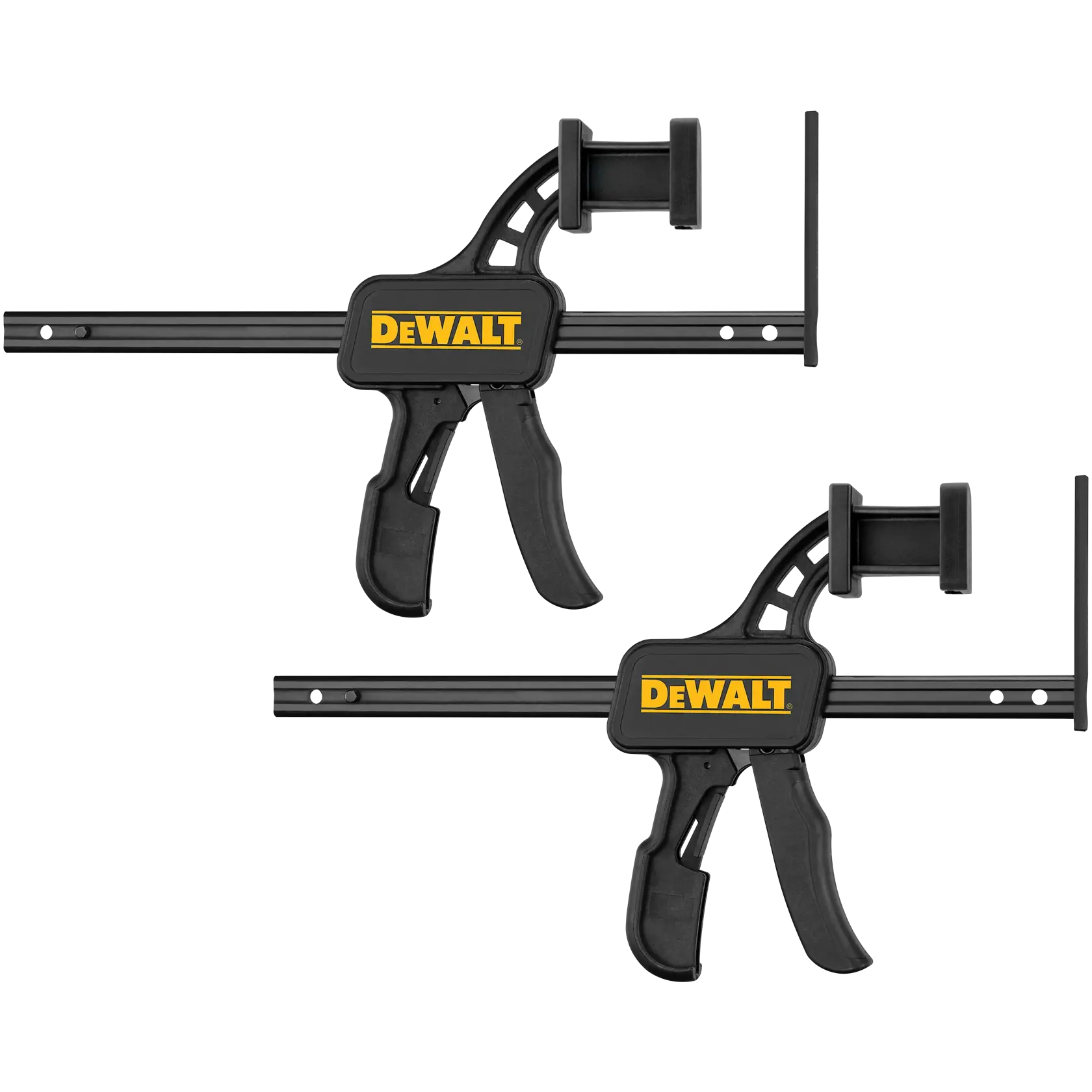 Overhead view of track saw track clamps.