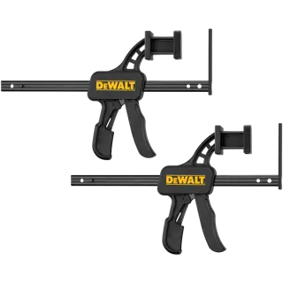 Overhead view of track saw track clamps.