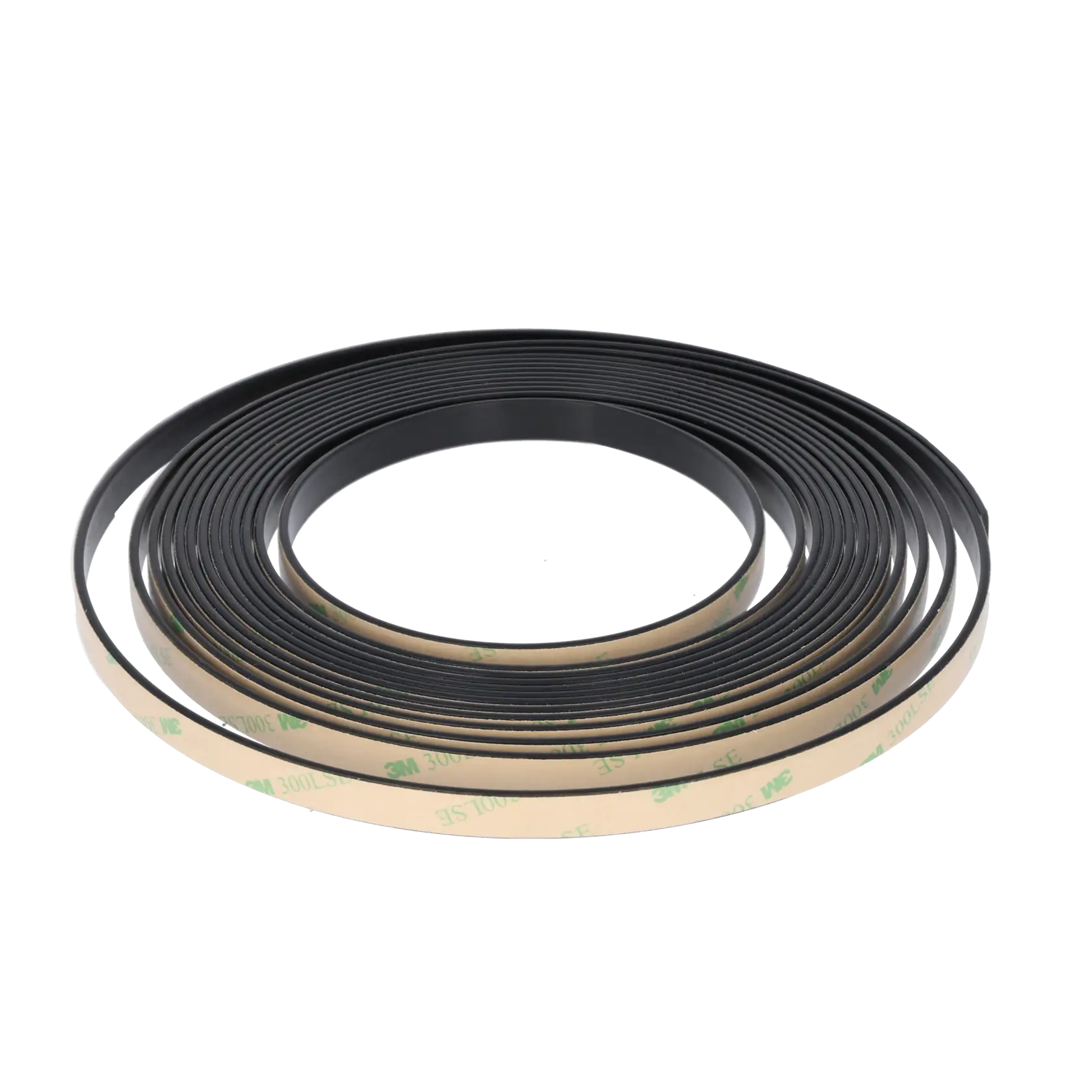 DEWALT DWS5050 flat coiled black track saw replacement strip, adhesive backing, white background, top angle.