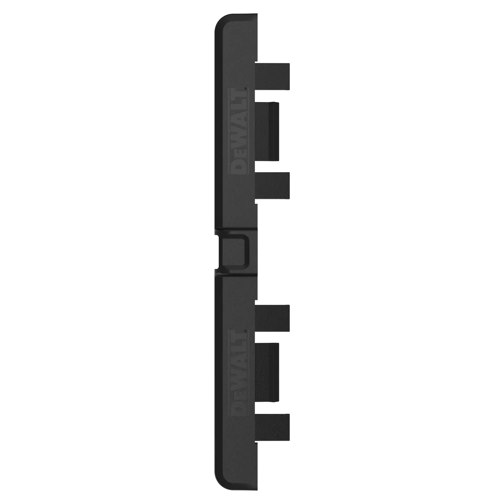DEWALT black photography accessory with multiple protruding alignment tabs, shown vertically against white background.