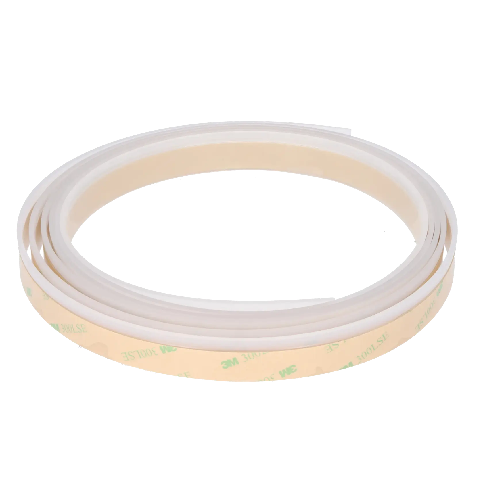 DEWALT DWS5069 clear flexible tape with adhesive backing coiled on white background, product photography angle.