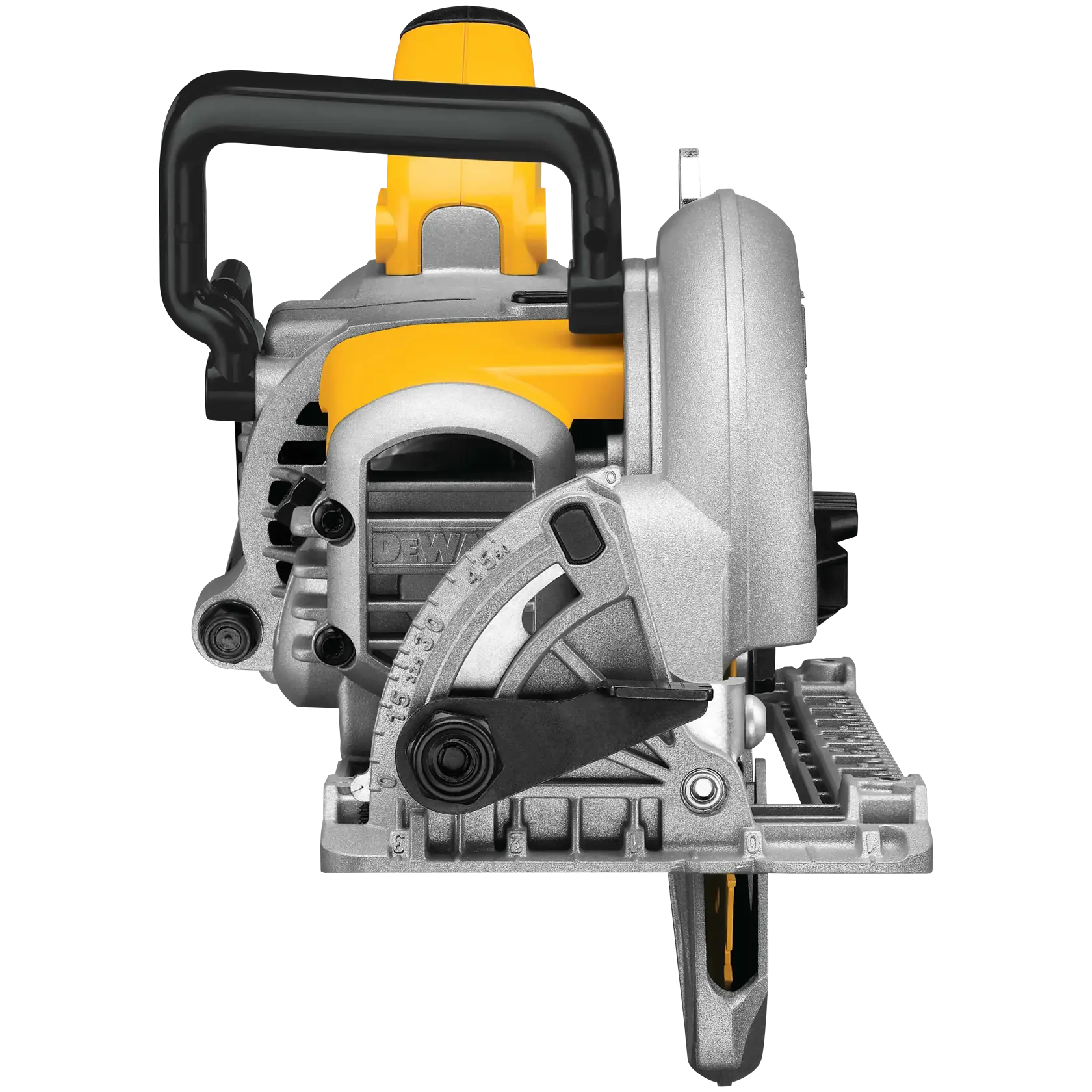 Overhead view of worm drive circular saw with electric brake.