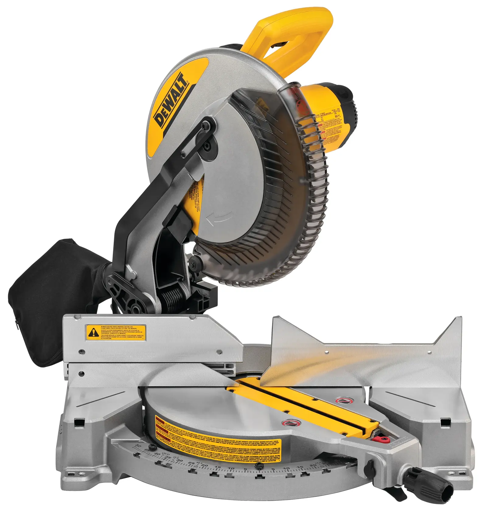 Profile of electric single bevel compound miter saw.
