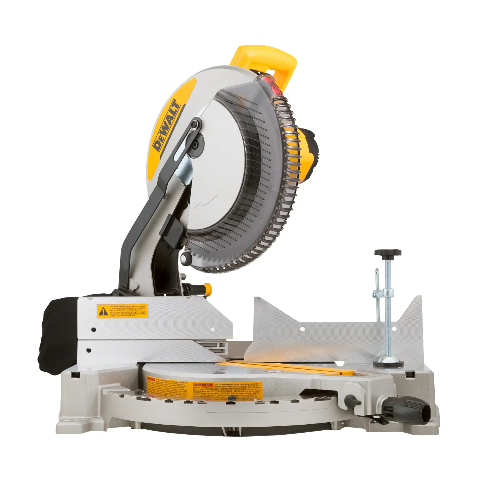 Profile of electric single bevel compound miter saw.
