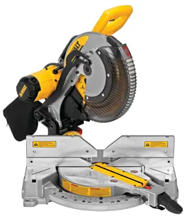 Profile of electric double bevel compound miter saw.