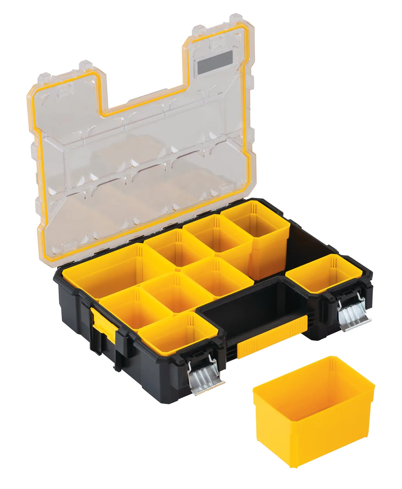 Deep pro organizer with one of its compartments placed next to it.
